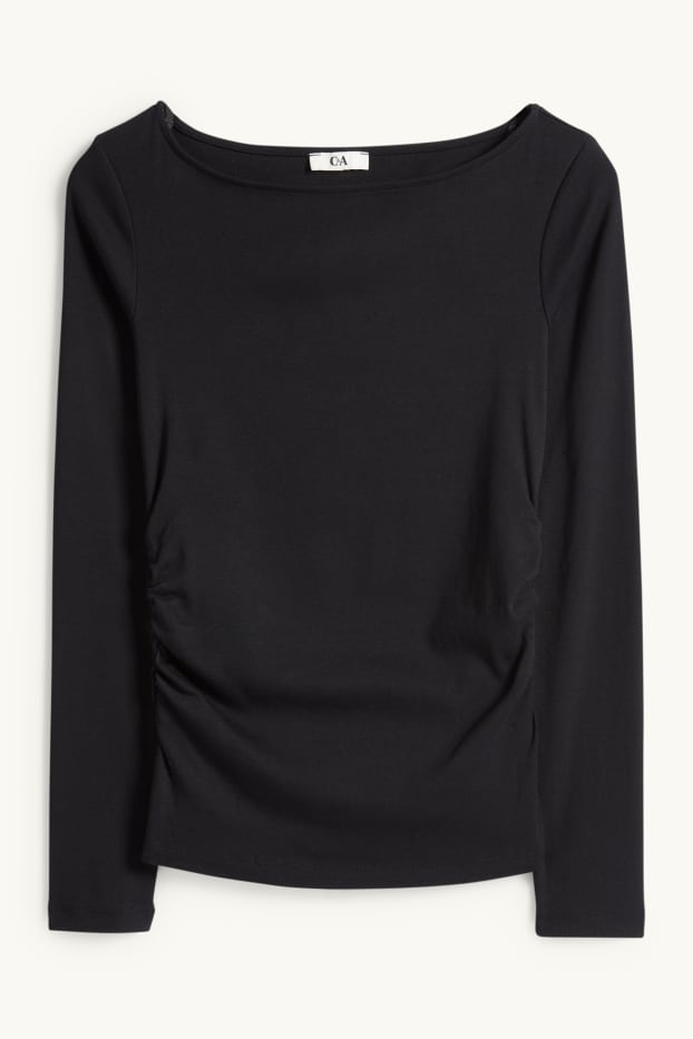 Femei - Tricou cu mânecă lungă - slim fit - negru