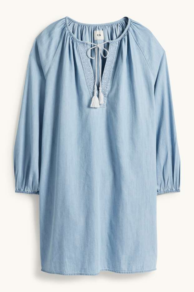 Femmes - Robe tunique - aspect jean - jean bleu clair
