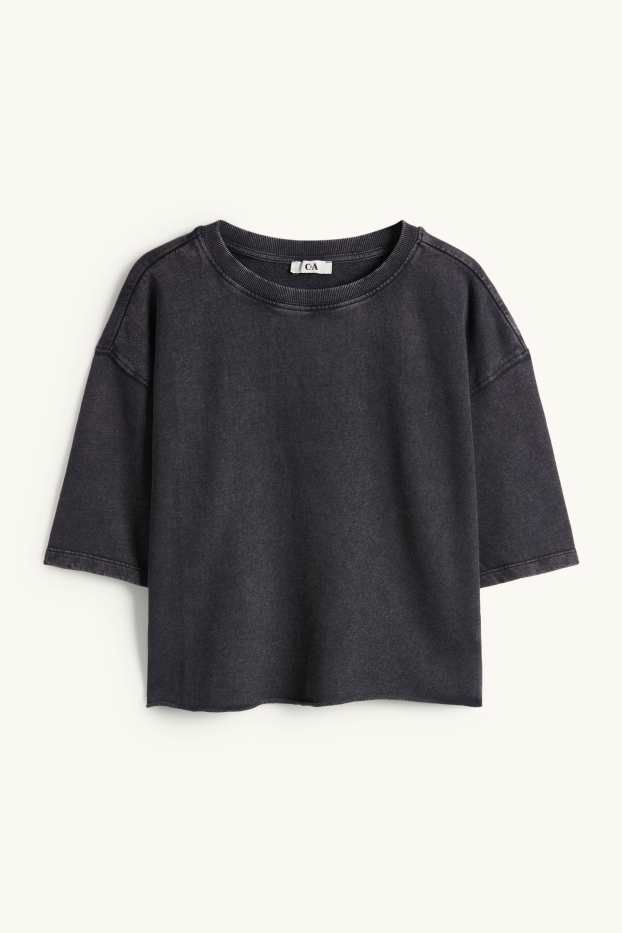 Damen - Crop T-Shirt - Relaxed Fit - schwarz