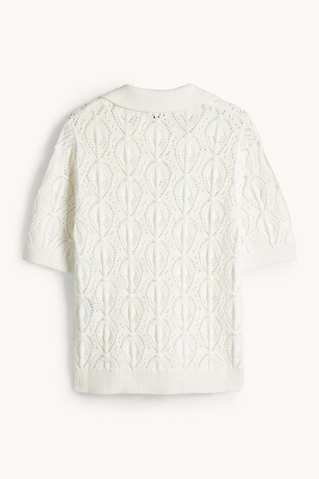 Women - Knitted jumper - short sleeve - cremewhite