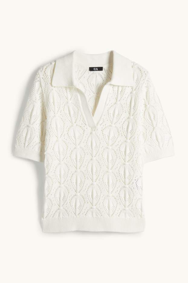 Women - Knitted jumper - short sleeve - cremewhite