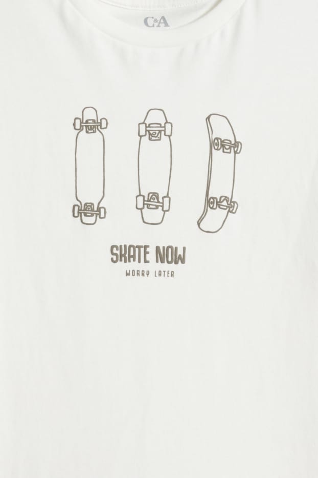 Bambini - Confezione da 3 - motivo skate e sneakers - t-shirt - marrone / blu