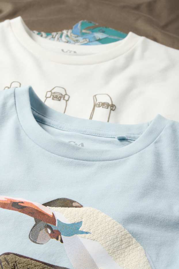 Bambini - Confezione da 3 - motivo skate e sneakers - t-shirt - marrone / blu