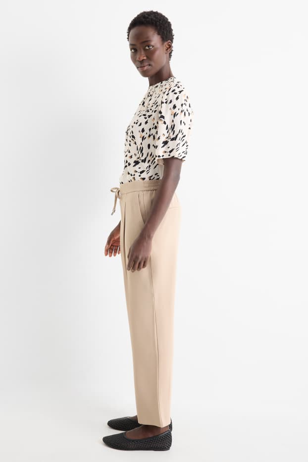 Femmes - Pantalon de toile - mid waist - tapered fit - beige