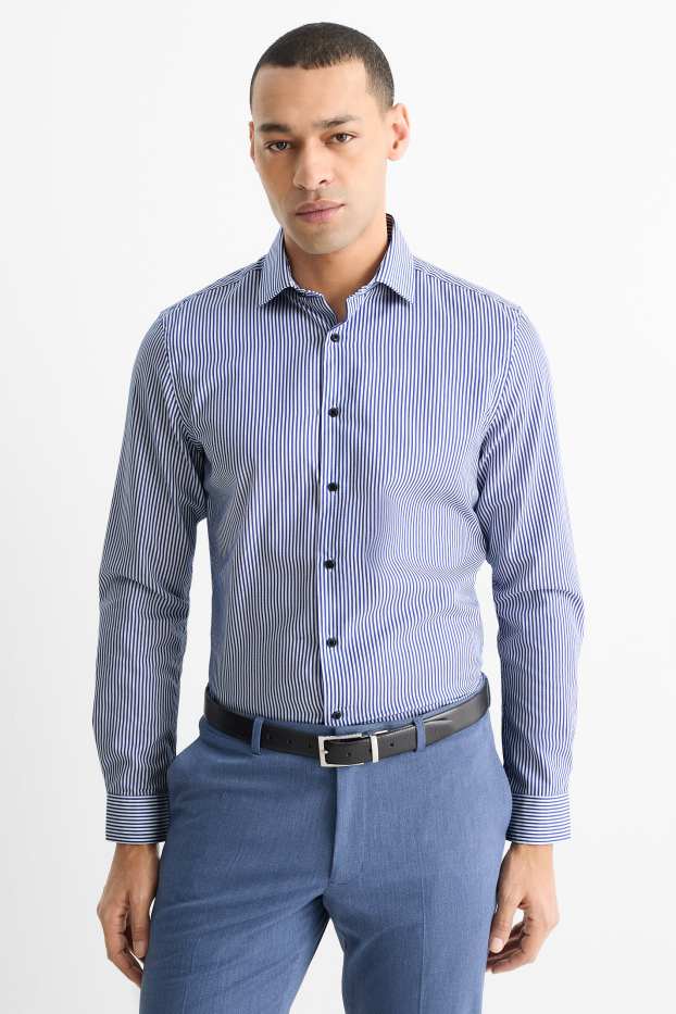 Home - Camisa formal - slim fit - cutaway - no requereix planxada - de ratlles - blau fosc / blanc trencat