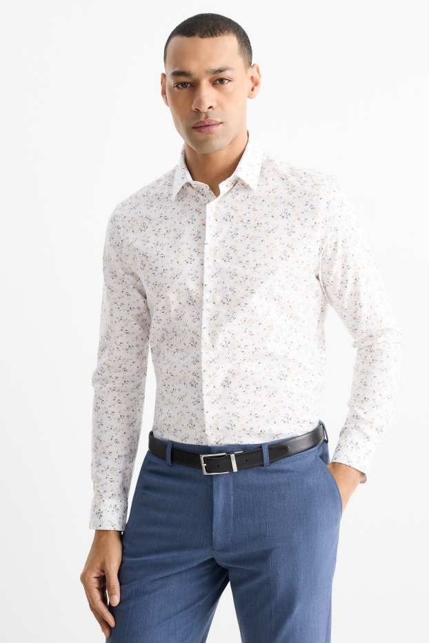 Men - Business shirt - slim fit - kent collar - easy-iron - patterned - white