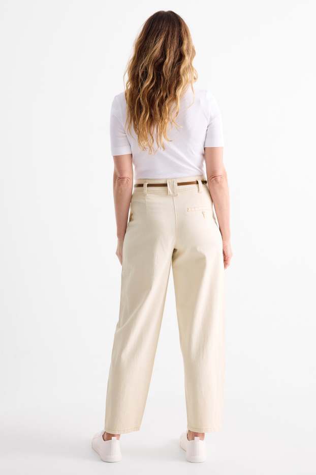 Femmes - Pantalon de toile à ceinture - high waist - barrel leg - beige clair