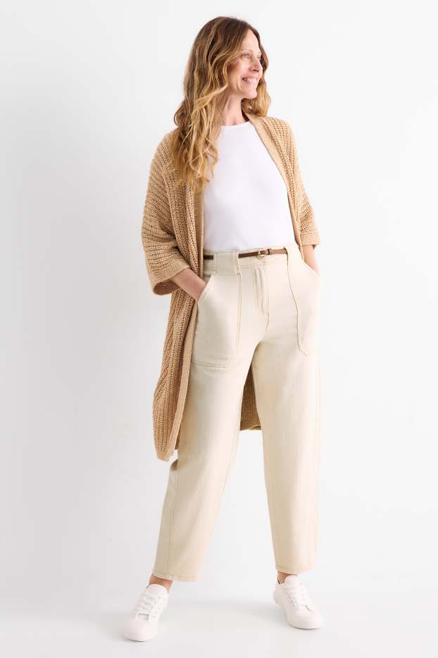 Femmes - Pantalon de toile à ceinture - high waist - barrel leg - beige clair