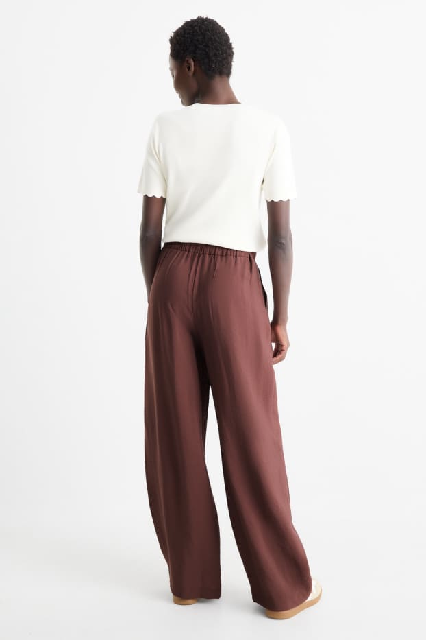 Mujer - Pantalón de tela - high waist - wide leg - marrón oscuro