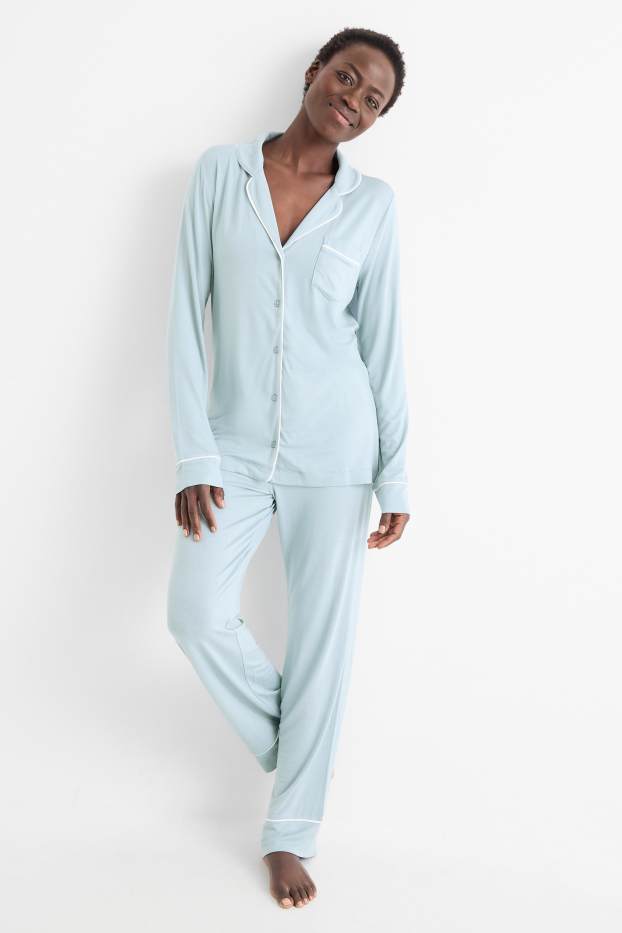 Damen - Viskose-Pyjama - hellblau