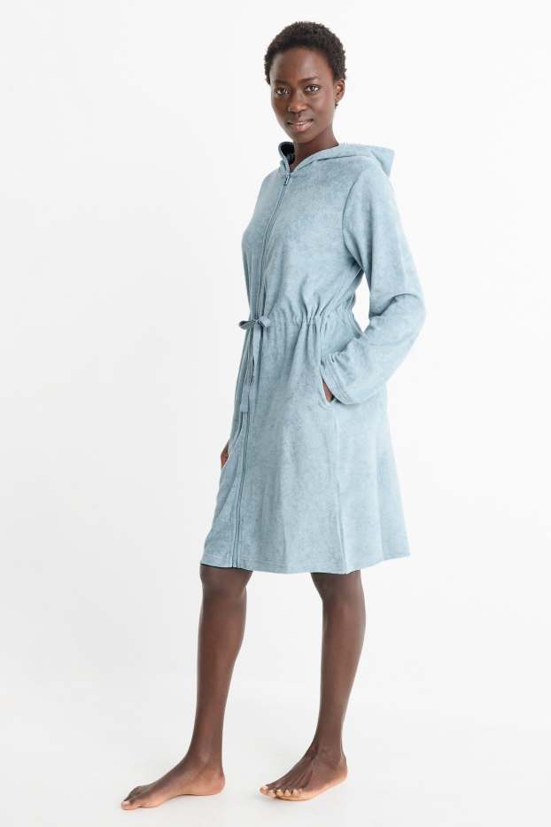 Damen - Bademantel mit Kapuze - türkis