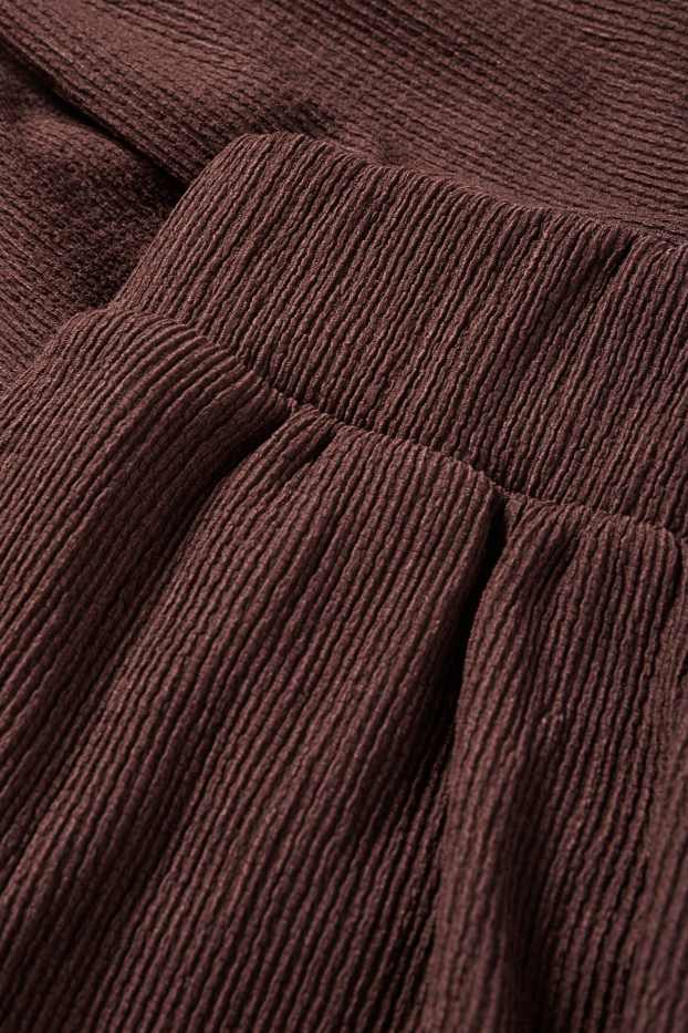 Dames - Jersey broek - mid waist - met structuur - donkerbruin