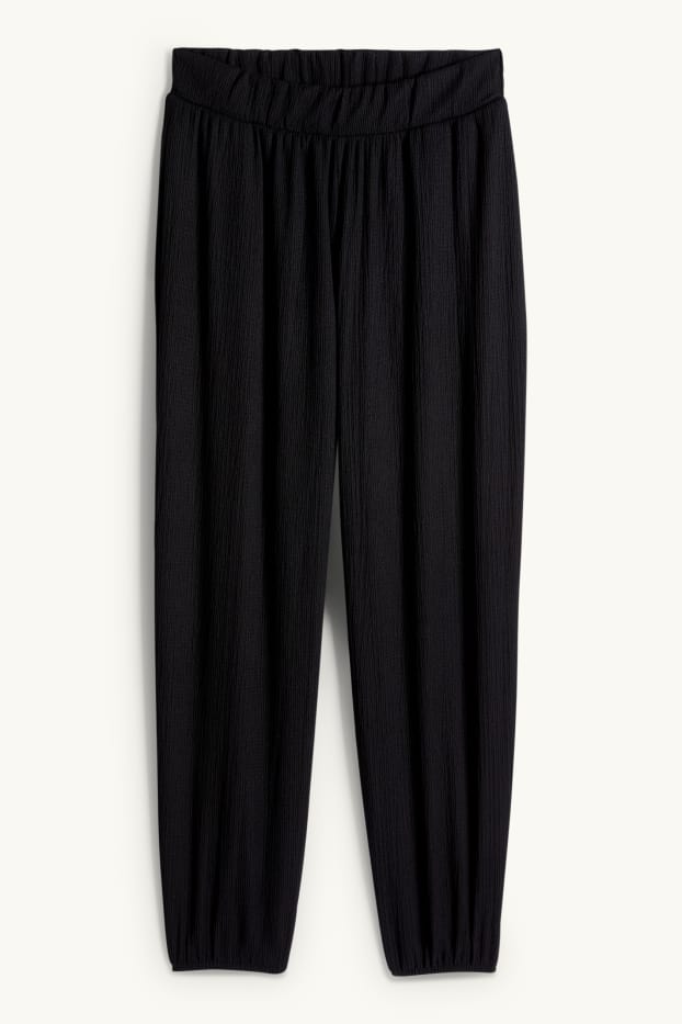 Damen - Jersey-Hose - Mid Waist - strukturiert - schwarz