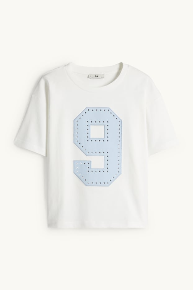 Bambine - T-shirt con strass - effetto brillante - bianco / blu