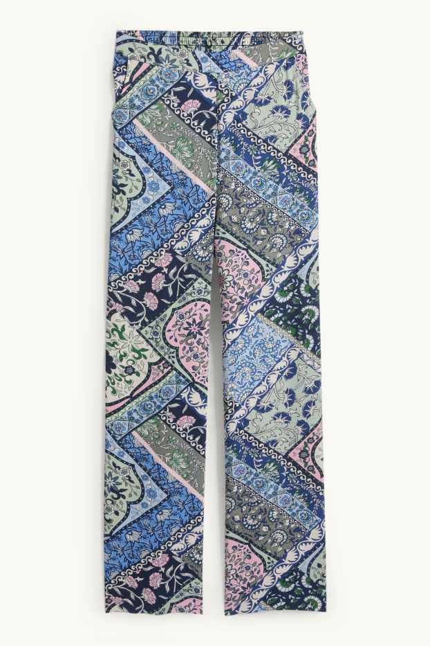 Donna - Pantaloni - vita media - gamba ampia - fantasia - blu scuro