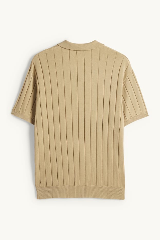 Bărbați - Tricou polo din tricot - regular fit - reiat - bej