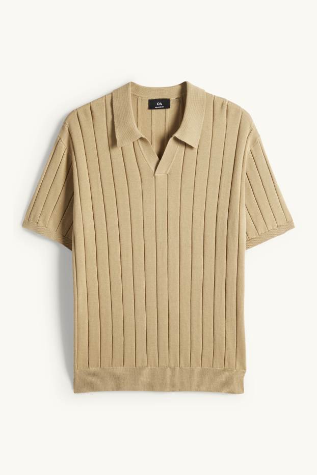Bărbați - Tricou polo din tricot - regular fit - reiat - bej