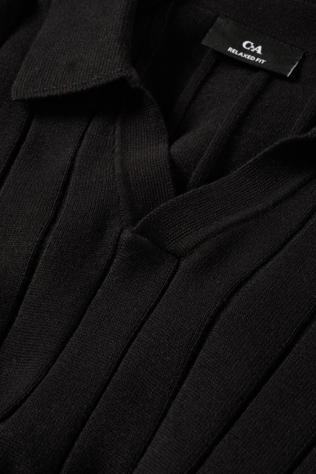 Bărbați - Tricou polo din tricot - regular fit - reiat - negru