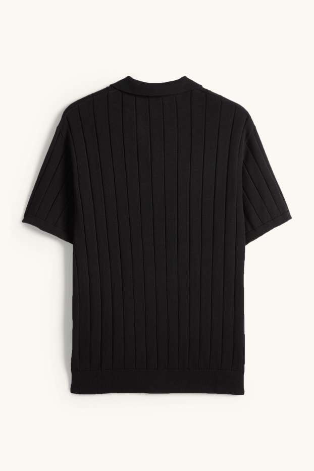 Bărbați - Tricou polo din tricot - regular fit - reiat - negru