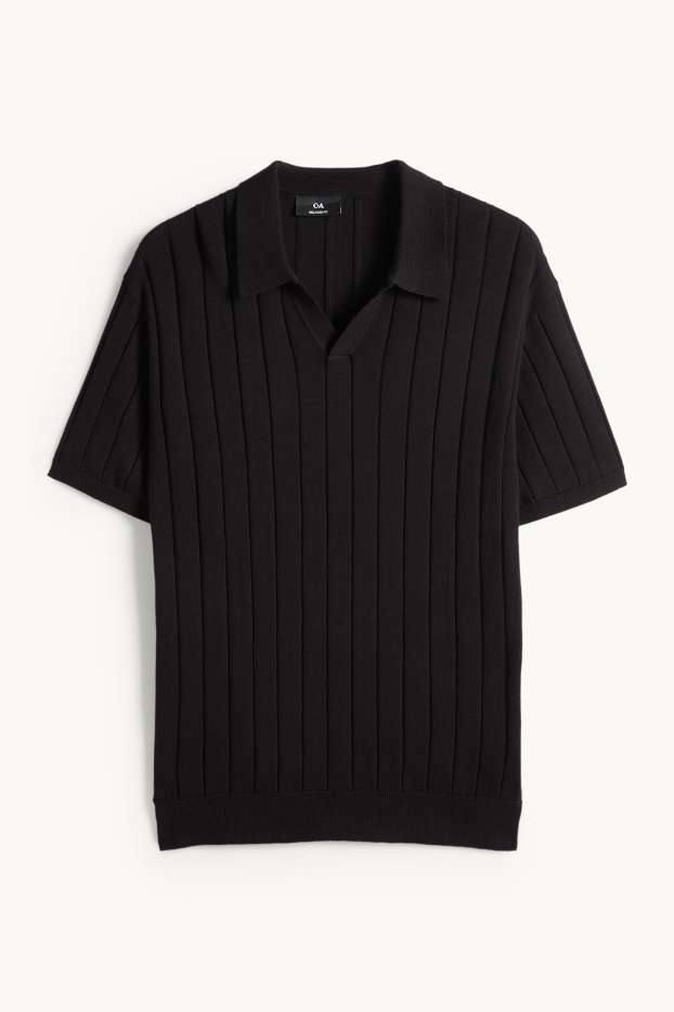 Bărbați - Tricou polo din tricot - regular fit - reiat - negru