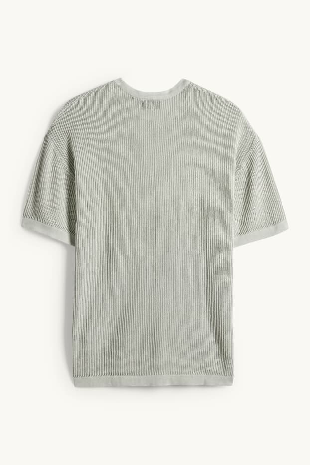 Herren - Strick-T-Shirt - Relaxed Fit - gerippt - mintgrün