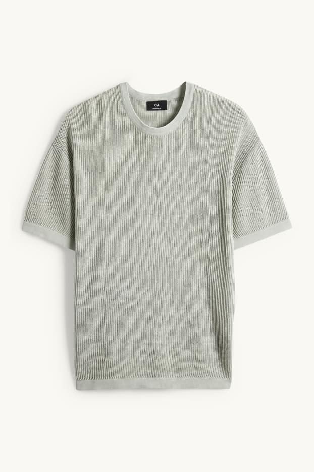 Herren - Strick-T-Shirt - Relaxed Fit - gerippt - mintgrün