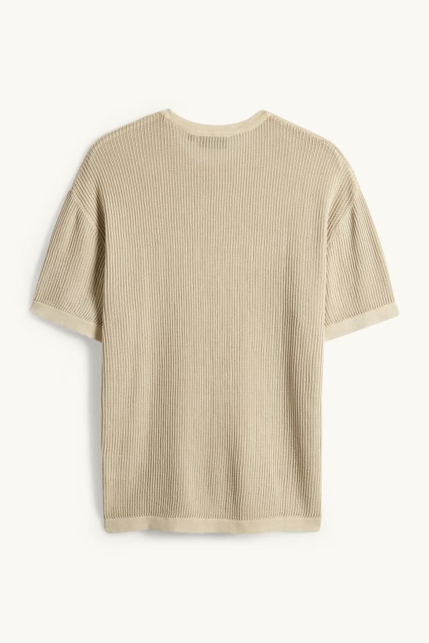 Herren - Strick-T-Shirt - Relaxed Fit - gerippt - beige