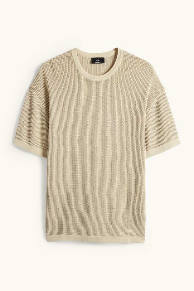 Herren - Strick-T-Shirt - Relaxed Fit - gerippt - beige