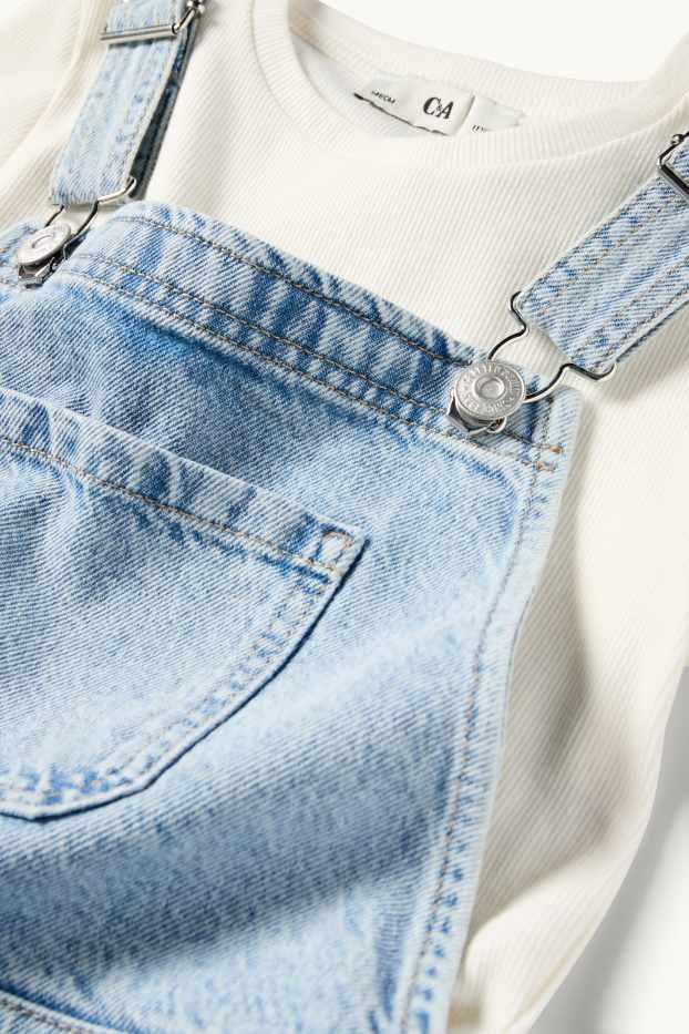 Enfants filles - Ensemble - T-shirt et robe-salopette en jean - 2 pièces - gris foncé / gris clair