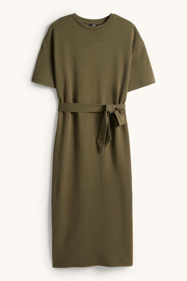 Femmes - Robe T-shirt avec ceinture - kaki