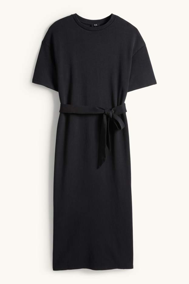 Damen - T-Shirt-Kleid mit Gürtel - schwarz