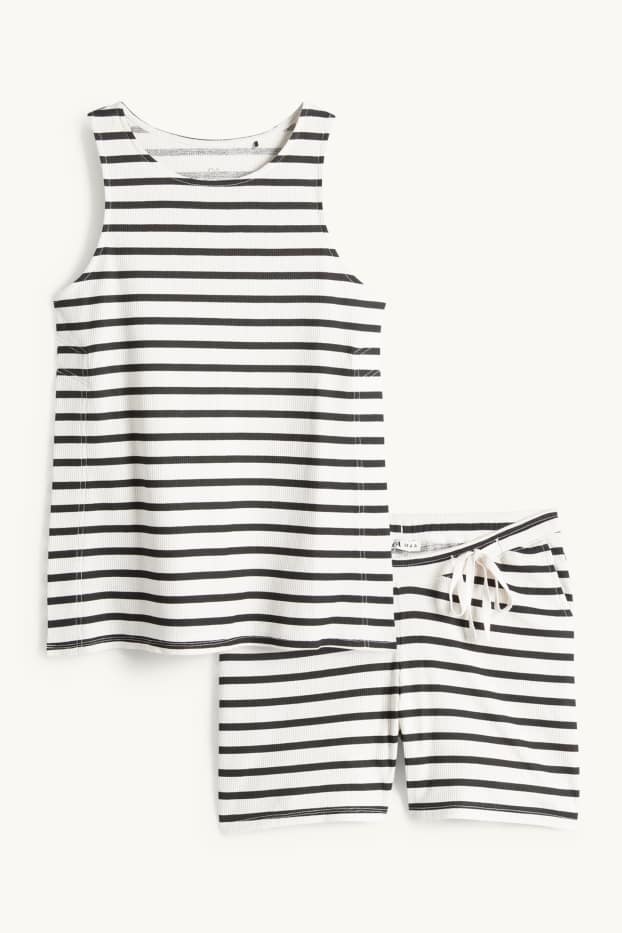 Dámské - Kojící letní pyžamo - pruhované - strukturované - bílá/černá