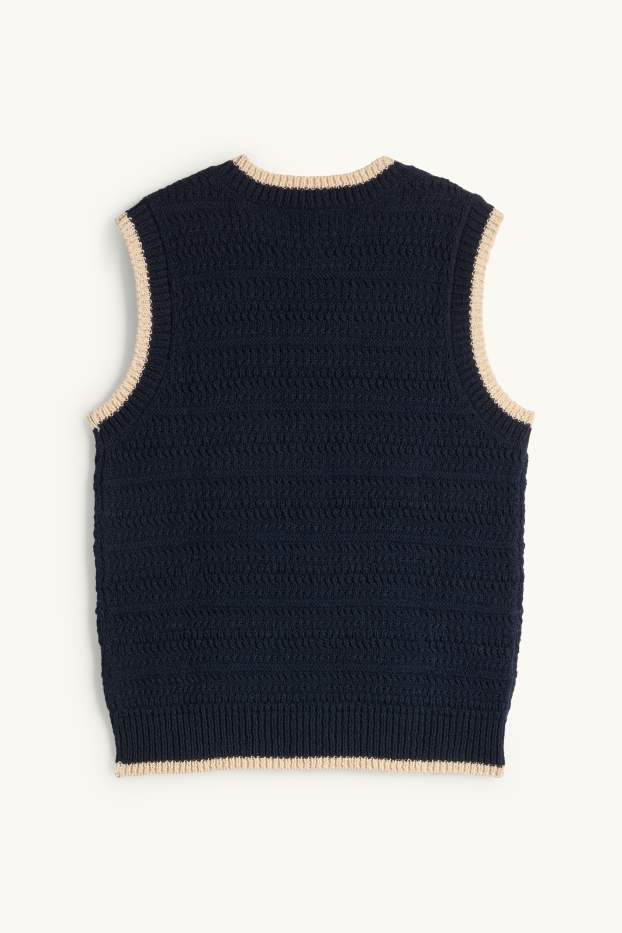 Dames - Gebreid vest - met structuur - donkerblauw