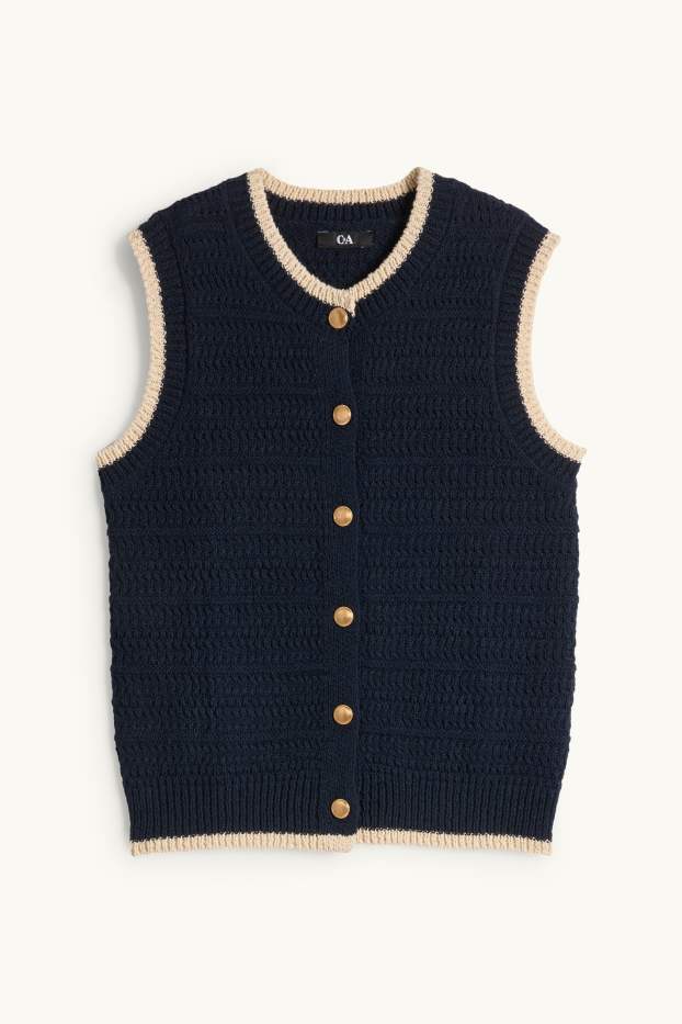 Dames - Gebreid vest - met structuur - donkerblauw