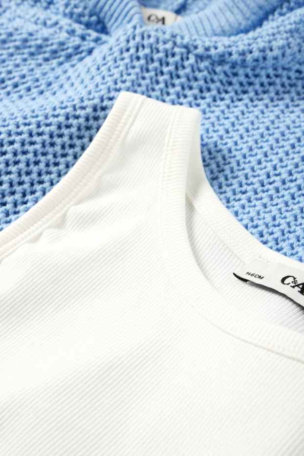 Enfants filles - Ensemble - pull à capuche et top - 2 pièces - bleu / blanc