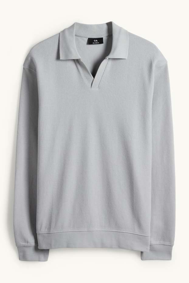 Uomo - Polo a maniche lunghe - relaxed fit - a coste - grigio