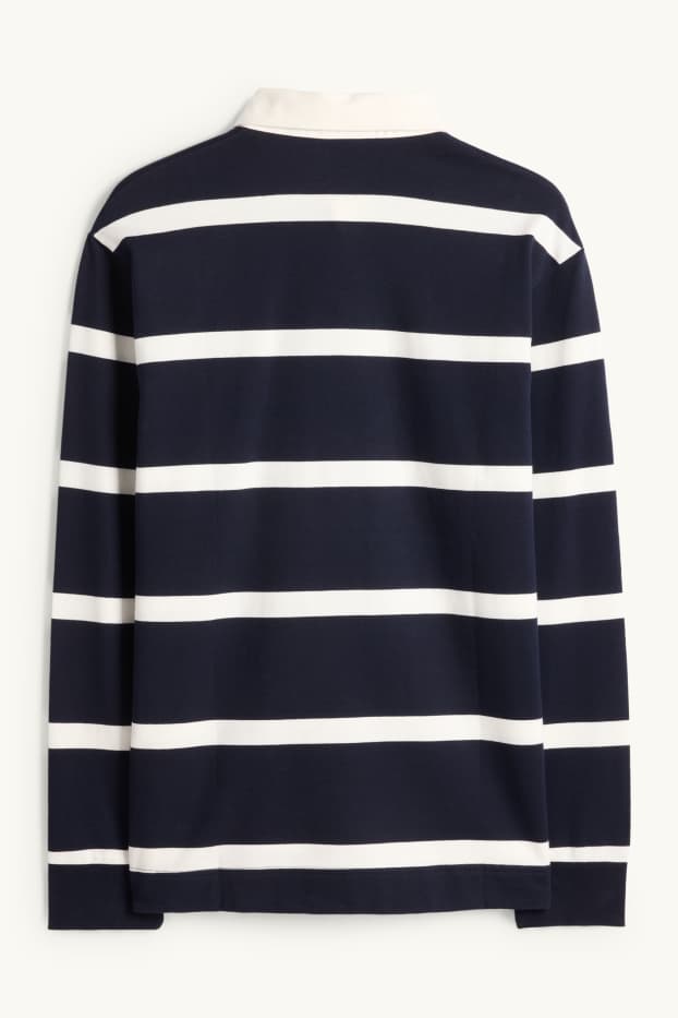 Pánské - Polokošile s dlouhým rukávem - relaxed fit - pruhovaná - tmavomodrá/bílá