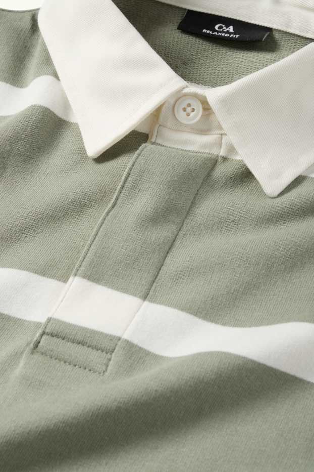 Pánské - Polokošile s dlouhým rukávem - relaxed fit - pruhovaná - zelená