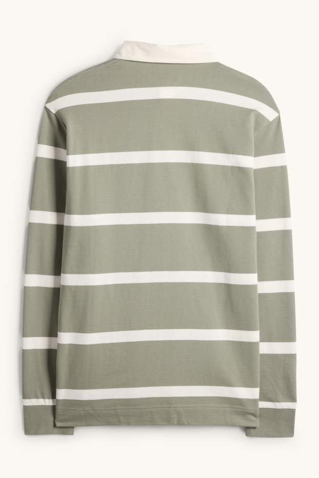 Pánské - Polokošile s dlouhým rukávem - relaxed fit - pruhovaná - zelená