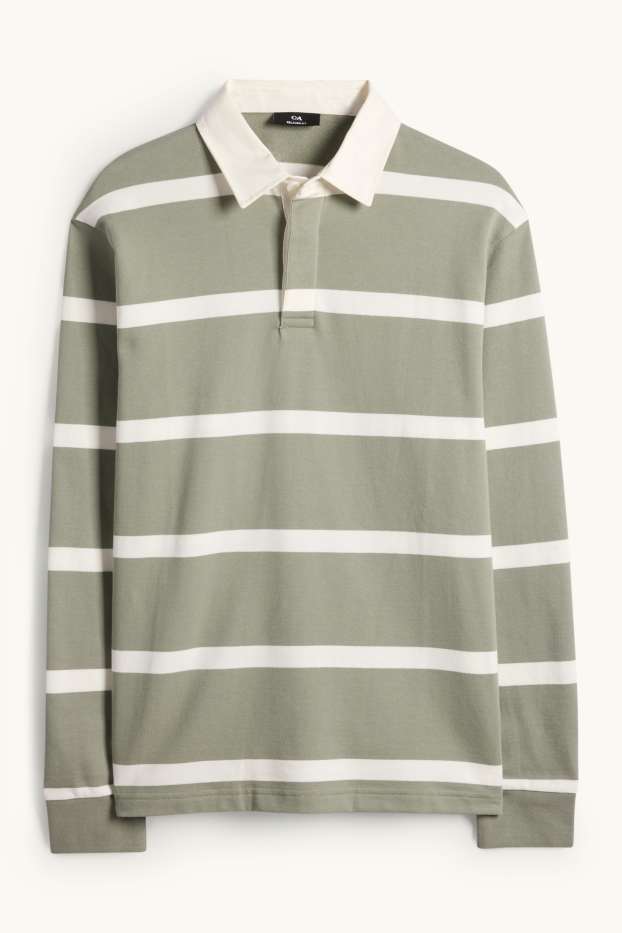 Pánské - Polokošile s dlouhým rukávem - relaxed fit - pruhovaná - zelená