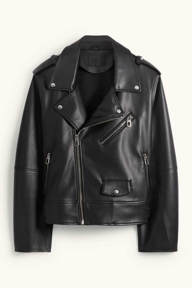 Women - Biker jacket - faux leather - black