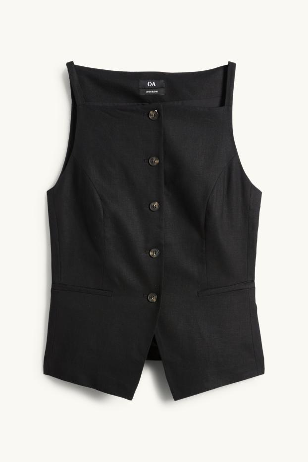 Mujer - Chaleco de oficina - entallado - mezcla de lino - negro