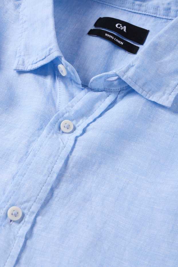 Hommes - Chemise en lin - regular fit - col kent - bleu clair