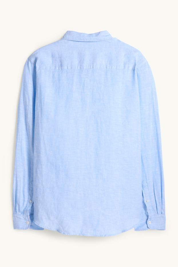Hommes - Chemise en lin - regular fit - col kent - bleu clair
