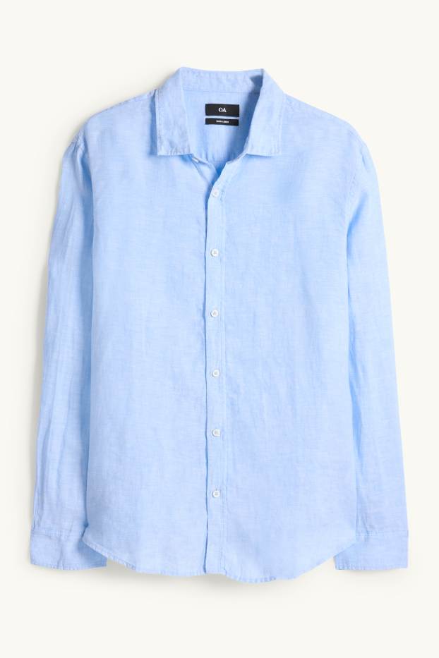 Hommes - Chemise en lin - regular fit - col kent - bleu clair
