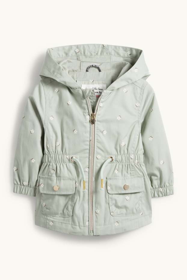 Baby Mädchen - Blümchen - Baby-Parka mit Kapuze - mintgrün