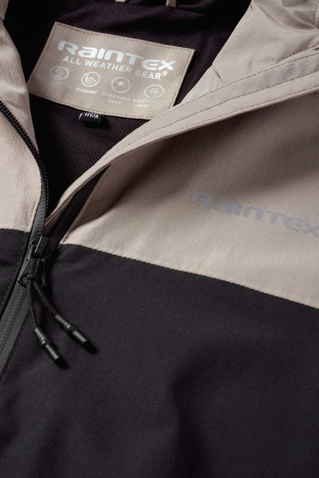 Kinder Jungen - Regenjacke mit Kapuze - wasserdicht - schwarz / beige