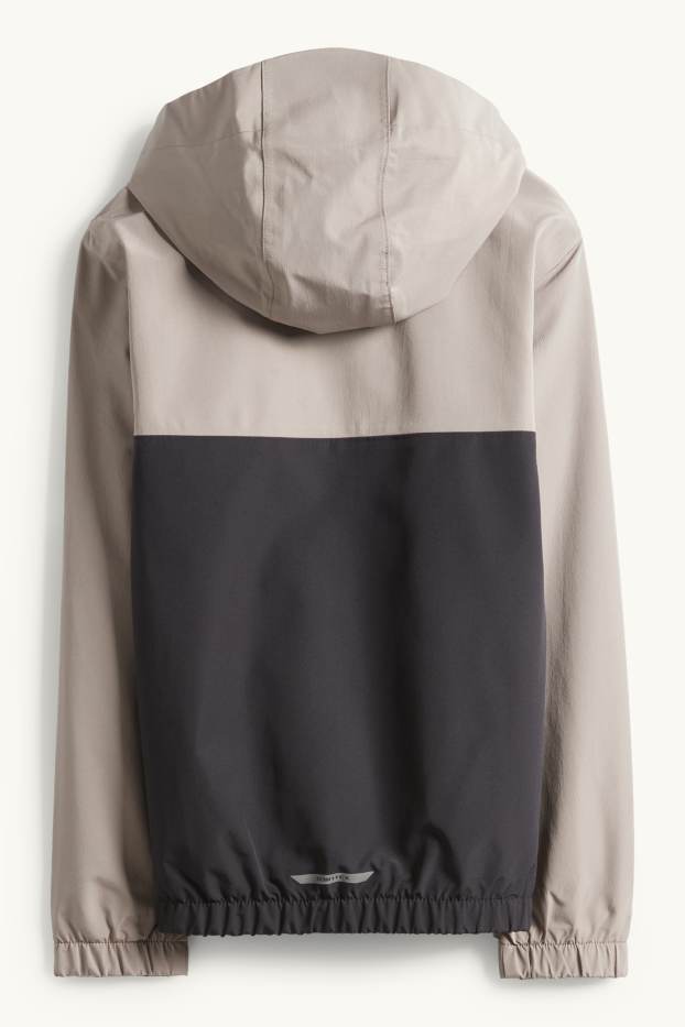 Kinder Jungen - Regenjacke mit Kapuze - wasserdicht - schwarz / beige