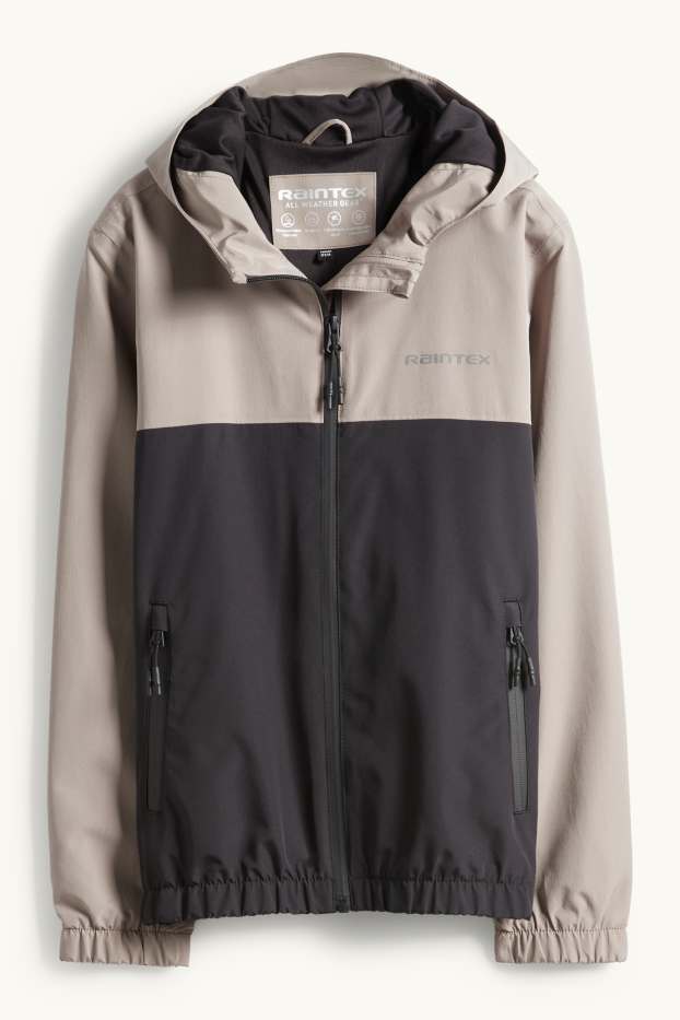 Kinder Jungen - Regenjacke mit Kapuze - wasserdicht - schwarz / beige