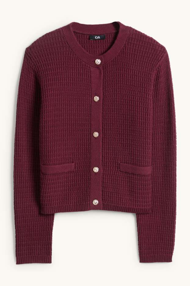Women - Cardigan - textured - bordeaux